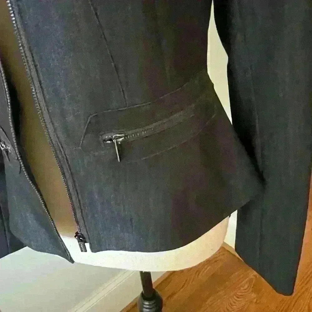 Calvin Klein Navy Blue Blazer Size 4 Zip Pockets - Picture 5 of 9